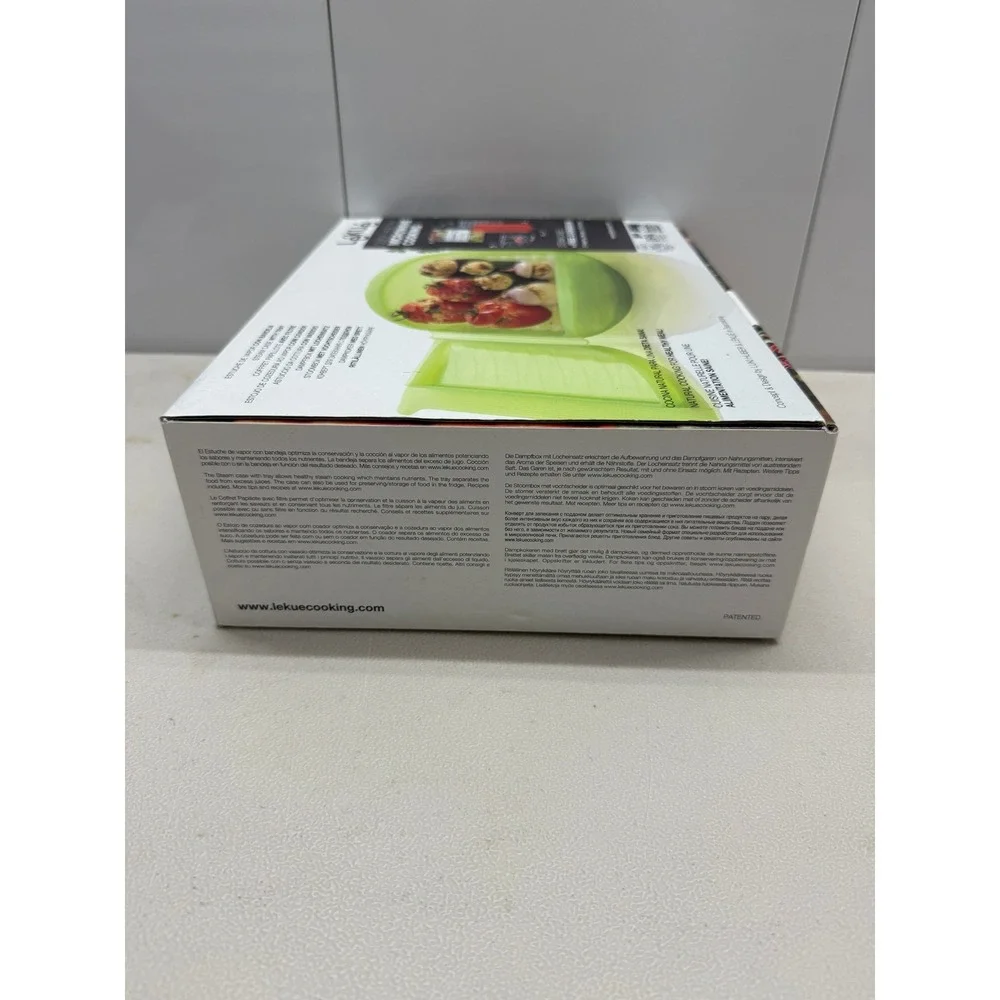 Lekue Steam Case with Tray Lime Green Silicone Microwave Steamer & Cookbook